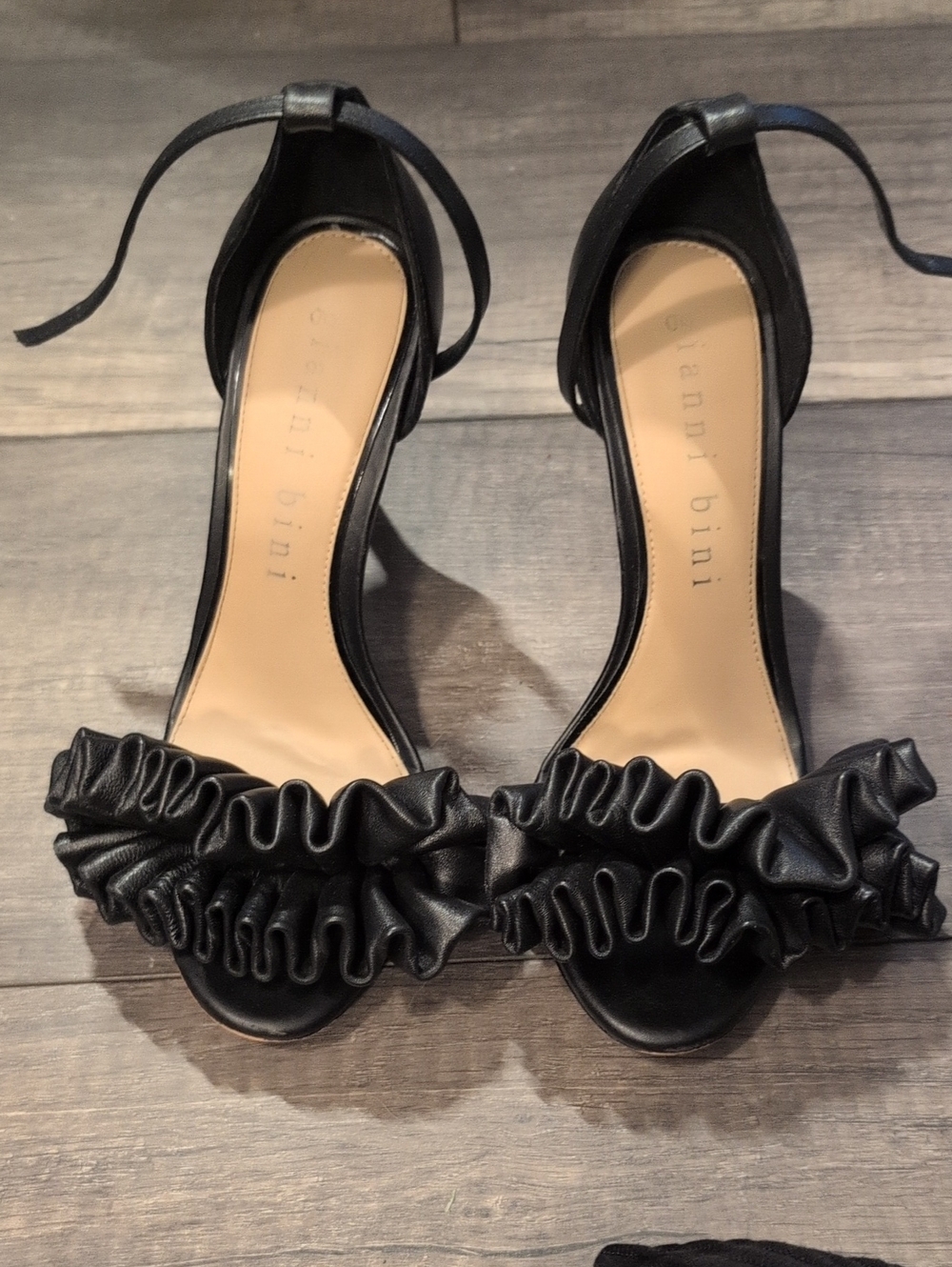 Gianni Bini Black Ruffle Open-Toe Ankle-Strap Heels - Picture 11 of 11